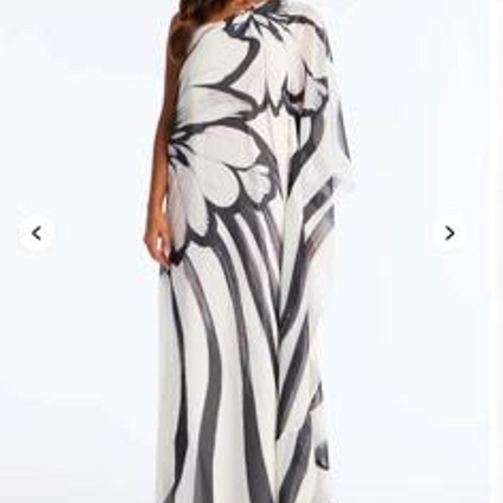 Women's Draped Chiffon Kaftan Maxi Dress with One Shoulder Long Butterfly Sleeve